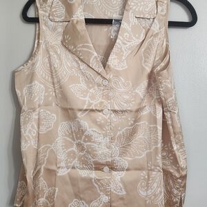 Breezies Beige Floral Button-Up Blouse